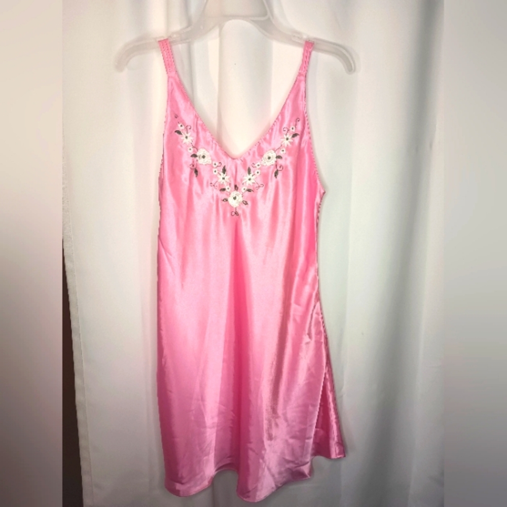 Vintage Inner Most Satin Slip Dress Medium Pink Floral Embroidered Dainty Y2K